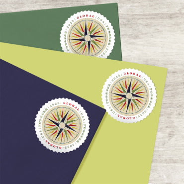 Global Forever Stamps 2025 Compass Rose – International Mailing, First-Class Postage
