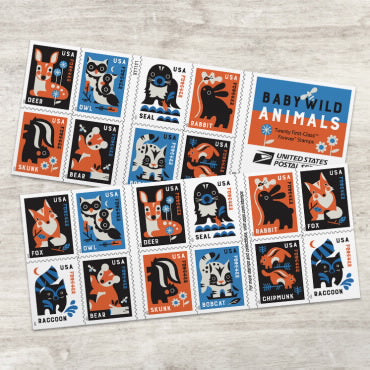 Forever Stamps 2025 Baby Wild Animals – Nature Series, First-Class Postage