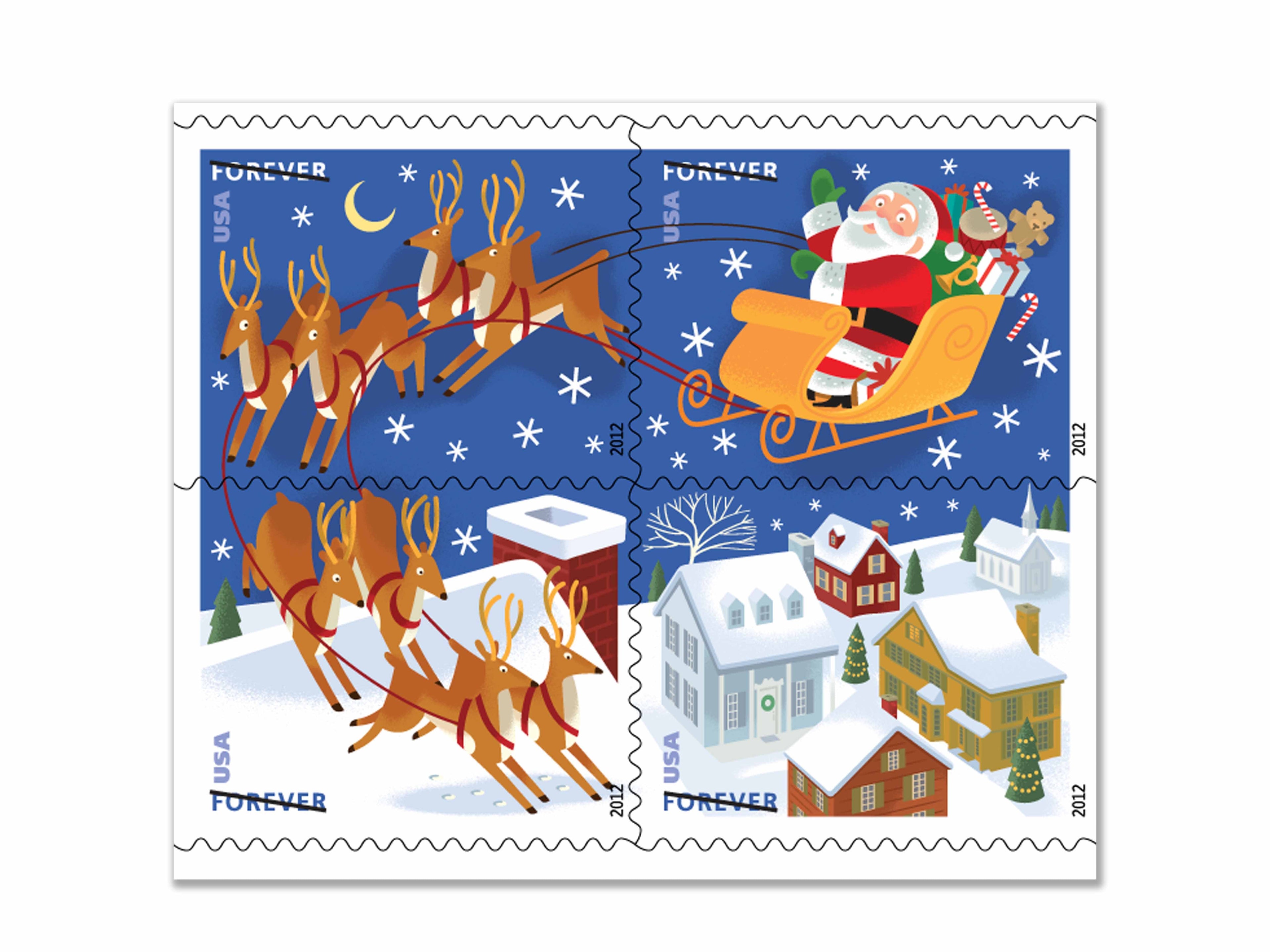 Forever Stamps 2012 Santa and Sleigh – Holiday Celebration, First-Class Postage