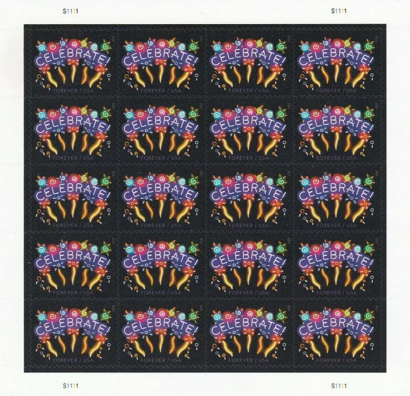Forever Stamps 2015 Neon Celebrate – Festive Greetings, First-Class Postage