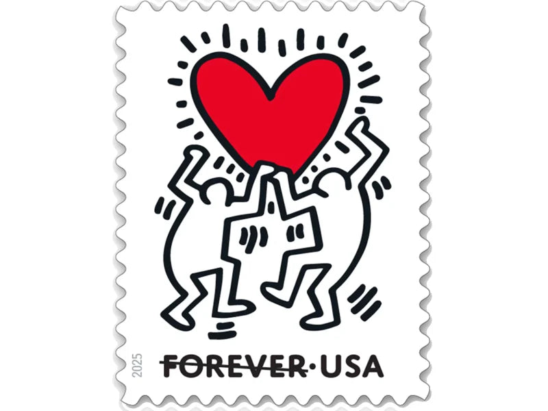 Forever Stamps 2025 Love – Keith Haring Heart Design, Wedding Invitation, First-Class Postage