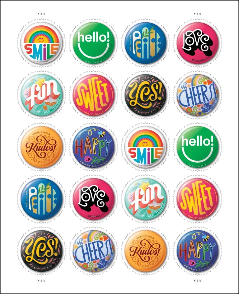 Forever Stamps 2024 Pinback Buttons – Art Collection, First-Class Postage