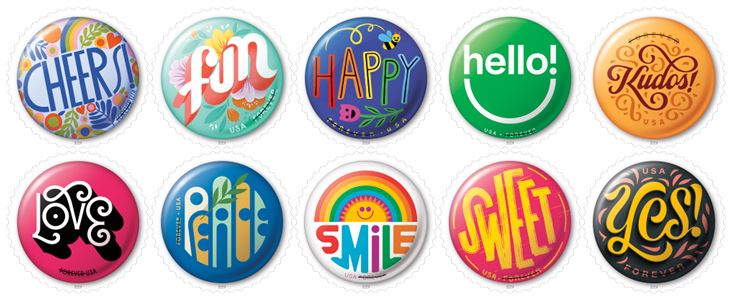 Forever Stamps 2024 Pinback Buttons – Art Collection, First-Class Postage